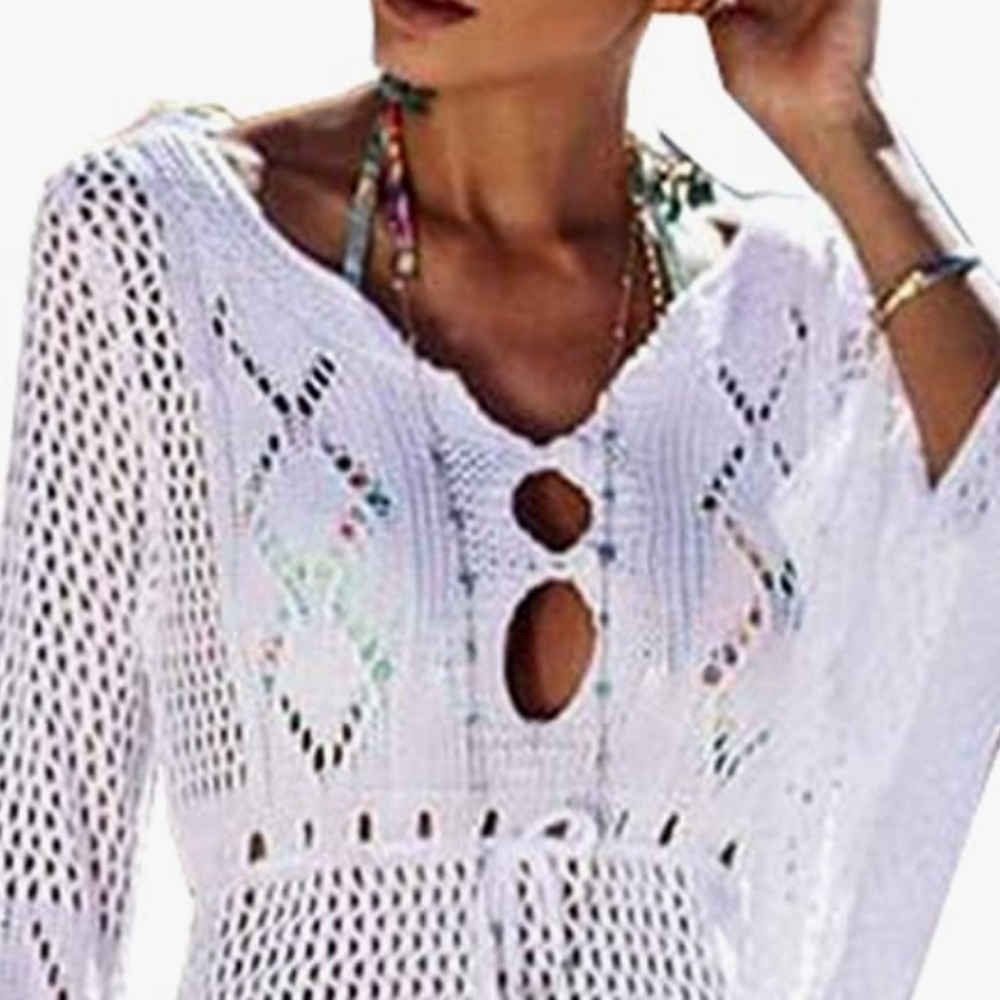 Romantic Bohemian Bell Sleeve Crocheted Lace Cover - Picture 12 of 16